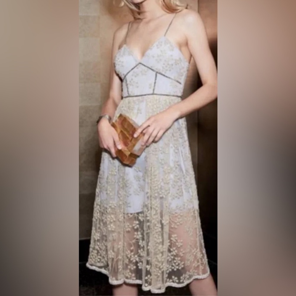 Self-Portrait embroidered Mesh Midi Dress